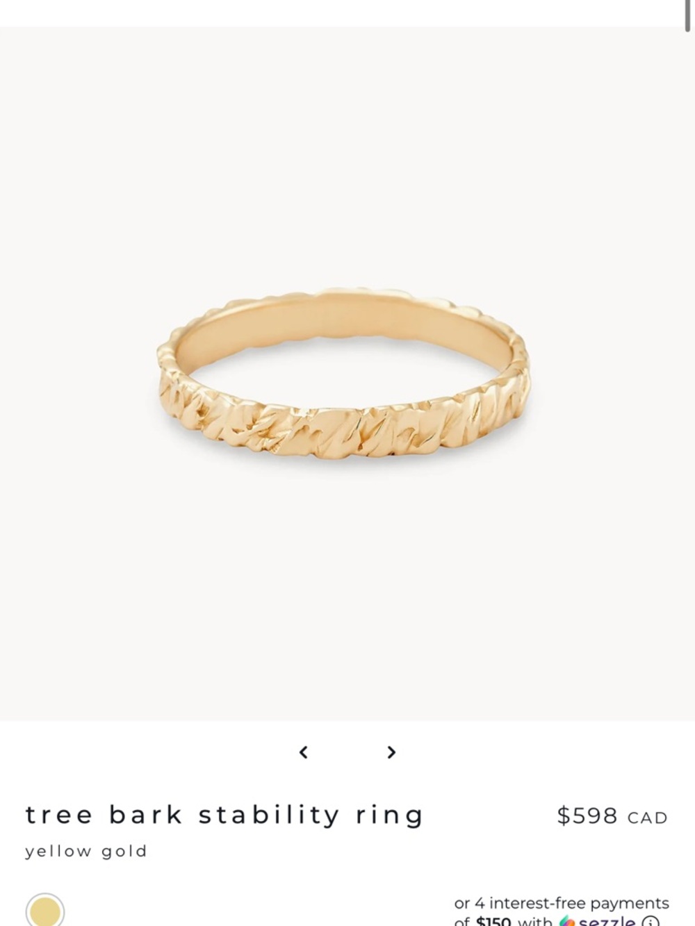 Bluboho Tree Bark Stability Ring - Yellow Gold